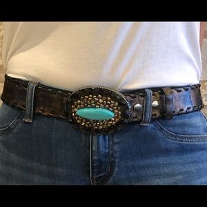 Awesome BUCKLE of turquoise with metallic belt
